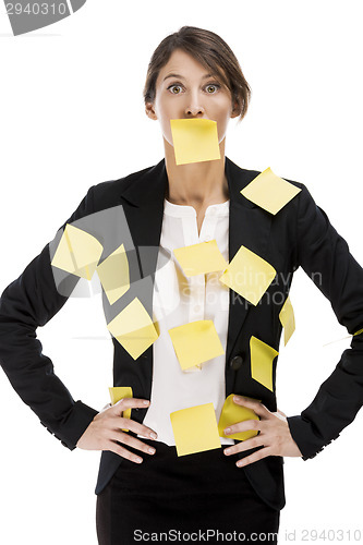 Image of Business woman with yellow paper notes