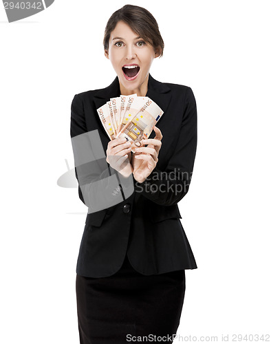 Image of Woman holding euro currency notes