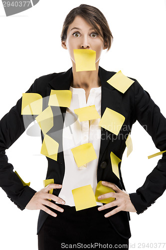 Image of Woman with yellow paper notes