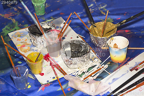 Image of Artistic Paints and brushes