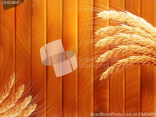 Image of Wheat on wooden autumn background. EPS 10