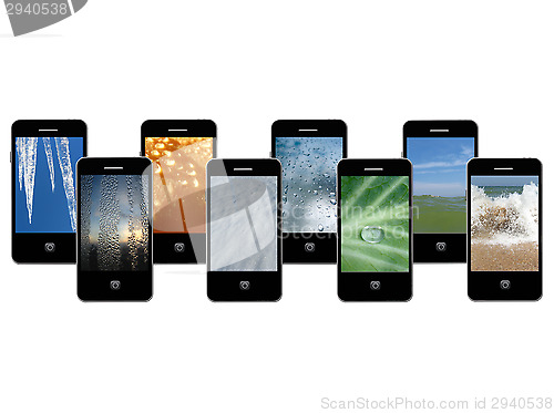 Image of mobile phones with different phases of water