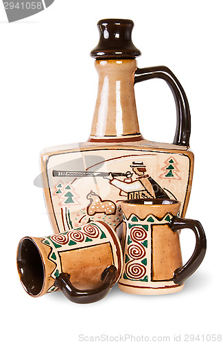 Image of Ancient Wine Jug And Ceramic Mugs