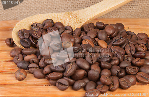 Image of Coffee beans on a wooden lattice