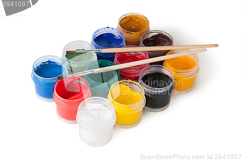 Image of Jars With Gouache And Paint Brushes