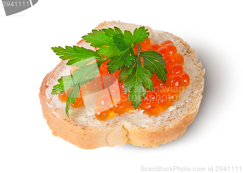 Image of Red caviar on the bread and butter