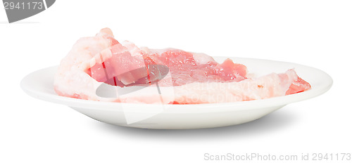 Image of Raw Pork Schnitzel On A White Plate Rotated