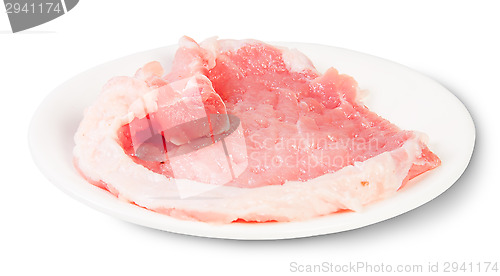 Image of Raw Pork Schnitzel On A White Plate