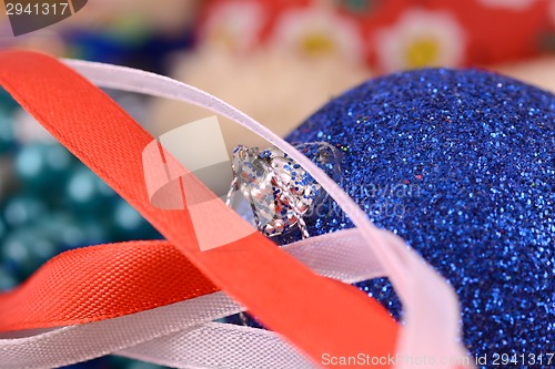 Image of blue balls, christmas card, close up, macro