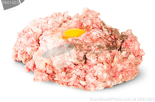 Image of Raw Ground Beef With Egg And Black Pepper