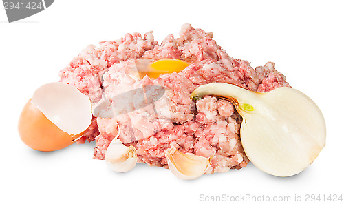 Image of Raw Ground Beef With Egg And Garlic And Onions