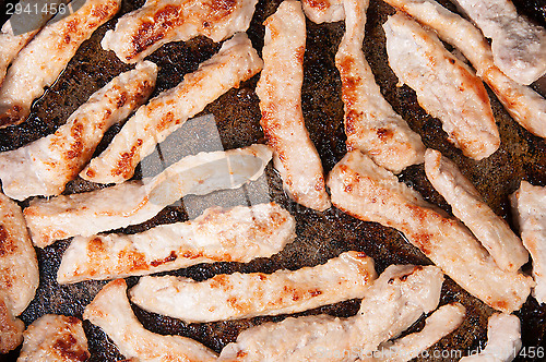 Image of Meat Strips Fried In A Pan