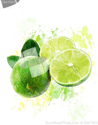 Image of Watercolor Image Of  Fresh Limes
