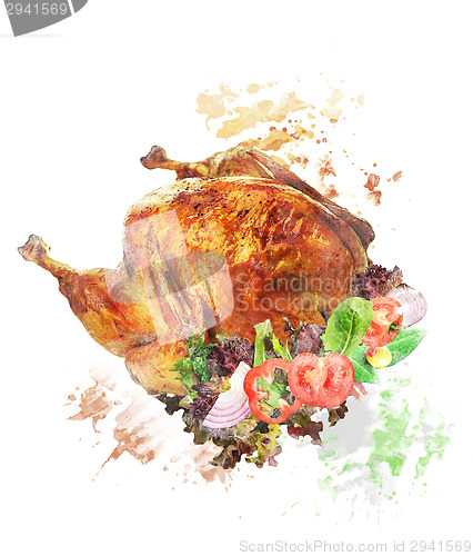 Image of Watercolor Image Of  Roasted Turkey