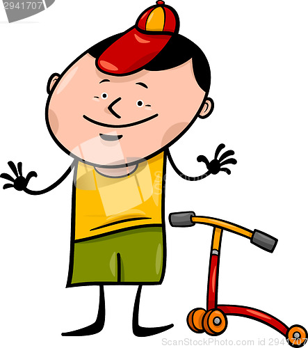 Image of boy with scooter cartoon illustration