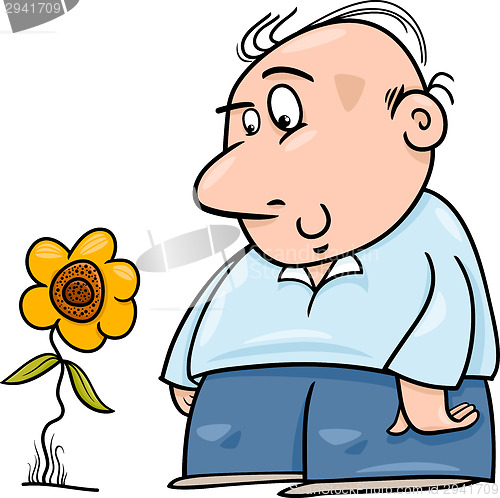 Image of man with sunflower cartoon illustration