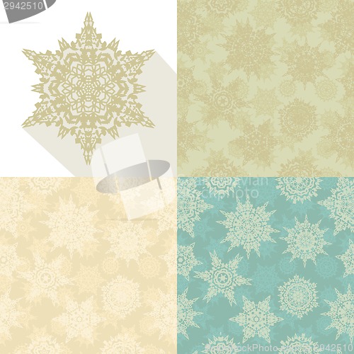 Image of Christmas retro snowflakes seamless pattern set.