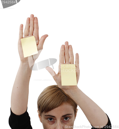 Image of Woman and post it