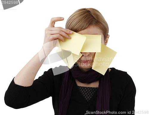 Image of Woman and post it