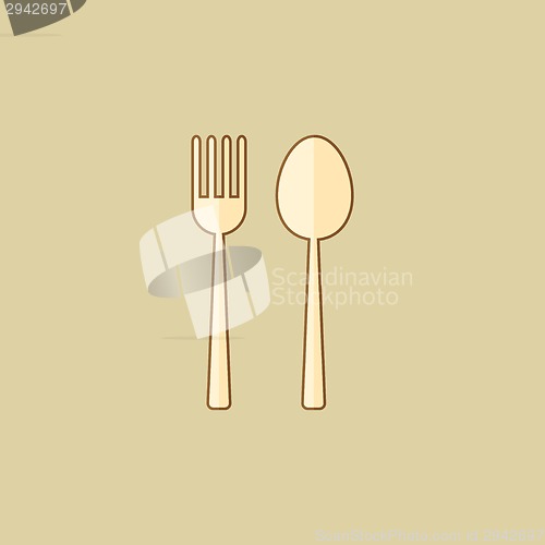 Image of Spoon and Fork. Food Flat Icon