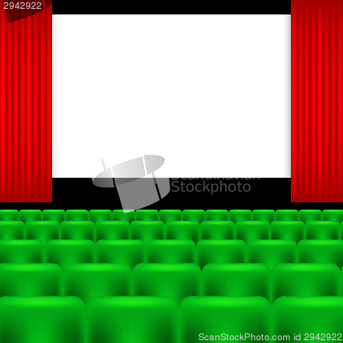 Image of cinema screen and green seats