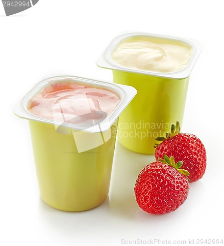 Image of two plastic yogurt pots