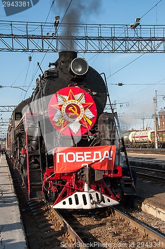 Image of Vintage steam locomotive at the station of Orenburg