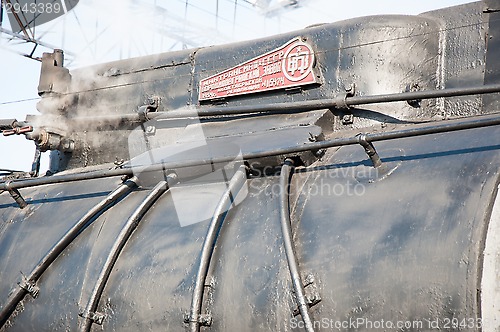 Image of Vintage steam locomotive at the station of Orenburg