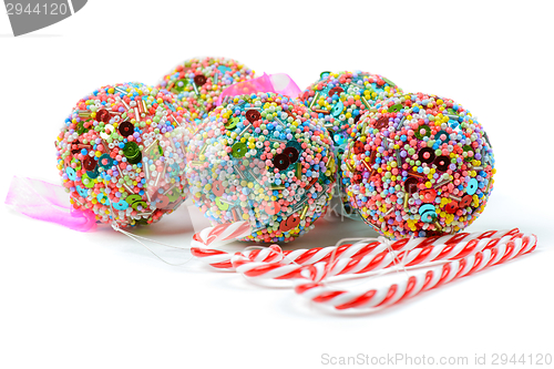 Image of Christmas balls and candy canes