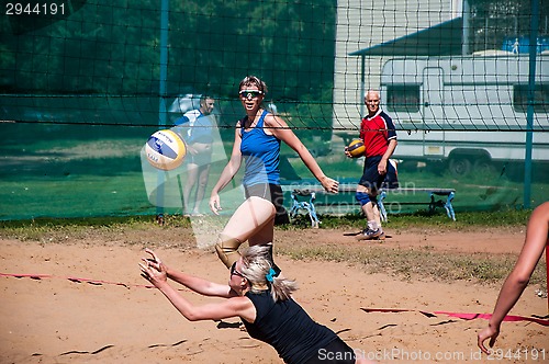 Image of Beach volleyball play girls