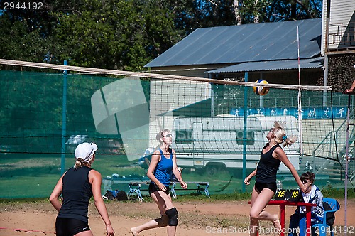 Image of Beach volleyball play girls