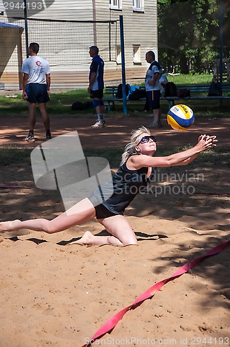 Image of Beach volleyball play girls