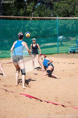 Image of Beach volleyball play girls