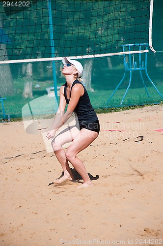 Image of Beach volleyball play girls,