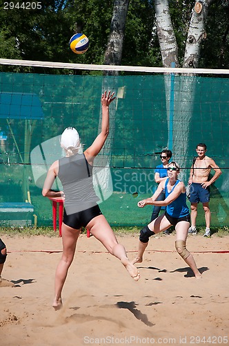 Image of Beach volleyball play girls,