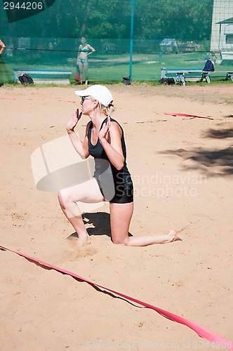 Image of Beach volleyball play girls,