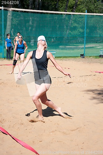 Image of Beach volleyball play girls,