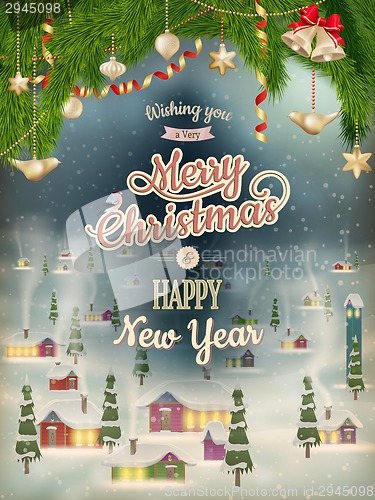 Image of Christmas Poster with village. EPS 10