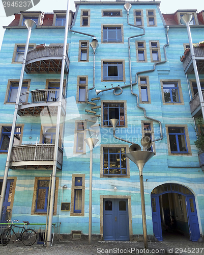 Image of blue house facade