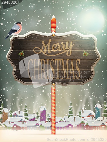 Image of Christmas vintage greeting card on winter village