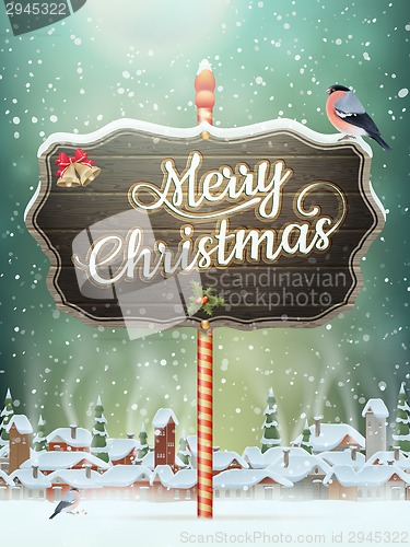Image of Christmas vintage greeting card on winter village
