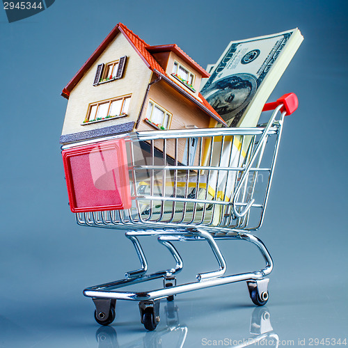 Image of shopping cart and house