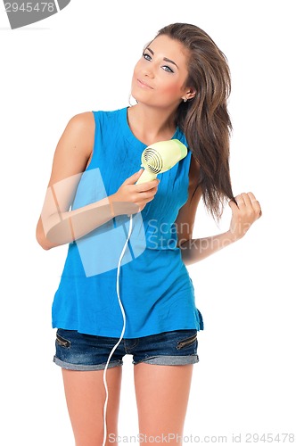 Image of Girl with hair dryer