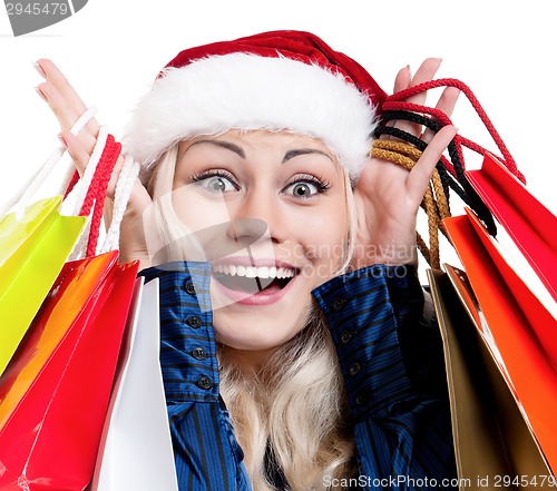 Image of Christmas woman with shopping bags