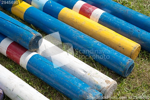 Image of Equitation obstacle bars, horse jumping competition 