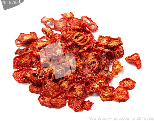 Image of Dried slices of tomato on white background