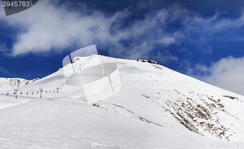 Image of Panorama of ski resort at sunny winter day