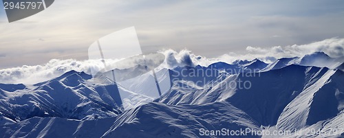 Image of Panorama of evening mountains