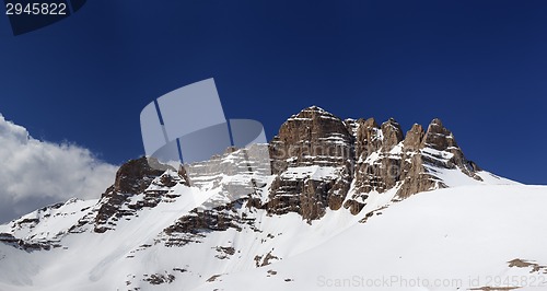 Image of Panorama of snowy rocks at nice sun day