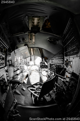 Image of Interior of an old aircraft with control panel